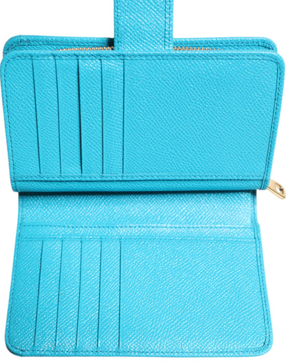 Dolce & Gabbana Light Blue Leather Bifold Continental Clutch Wallet