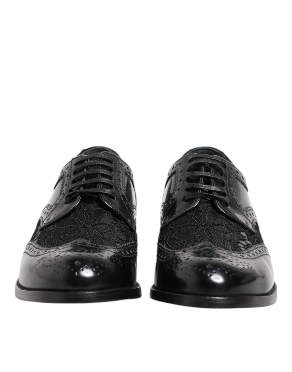 Dolce &amp; Gabbana – Formelle Schuhe aus schwarzem Leder mit floraler Spitze