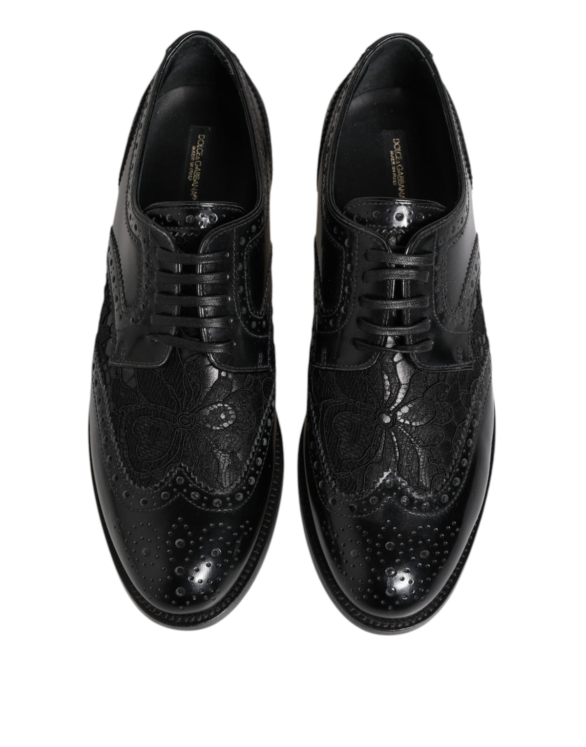 Dolce &amp; Gabbana – Formelle Schuhe aus schwarzem Leder mit floraler Spitze