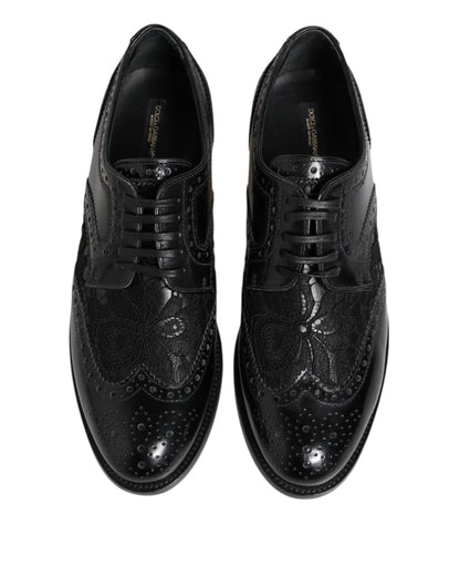 Dolce &amp; Gabbana – Formelle Schuhe aus schwarzem Leder mit floraler Spitze