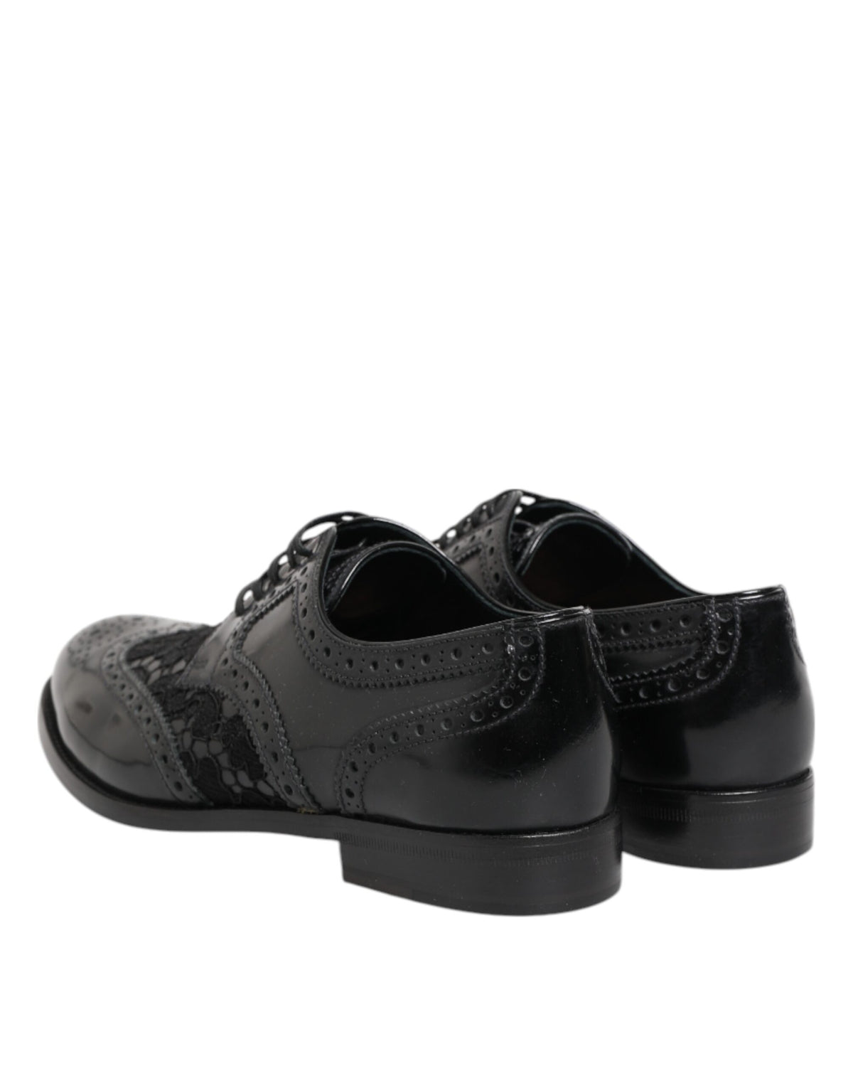 Dolce &amp; Gabbana – Formelle Schuhe aus schwarzem Leder mit floraler Spitze