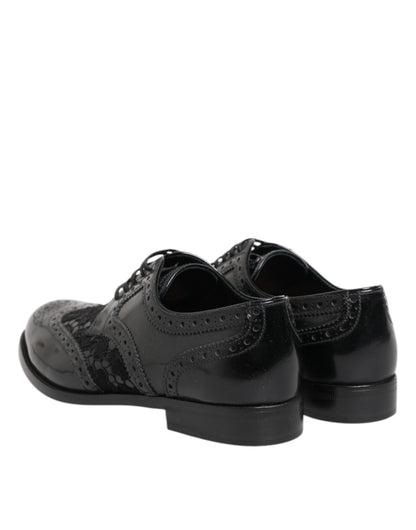 Dolce &amp; Gabbana – Formelle Schuhe aus schwarzem Leder mit floraler Spitze