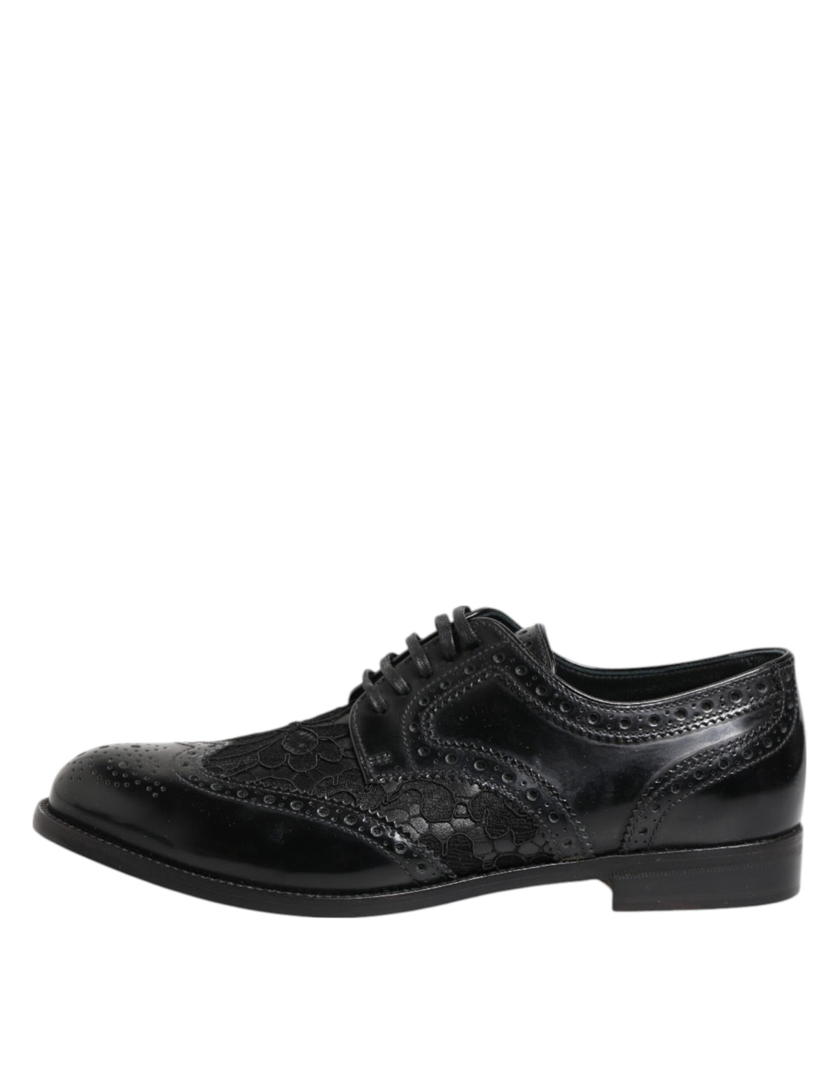 Dolce &amp; Gabbana – Formelle Schuhe aus schwarzem Leder mit floraler Spitze