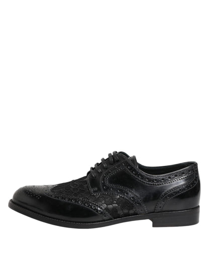 Dolce &amp; Gabbana – Formelle Schuhe aus schwarzem Leder mit floraler Spitze