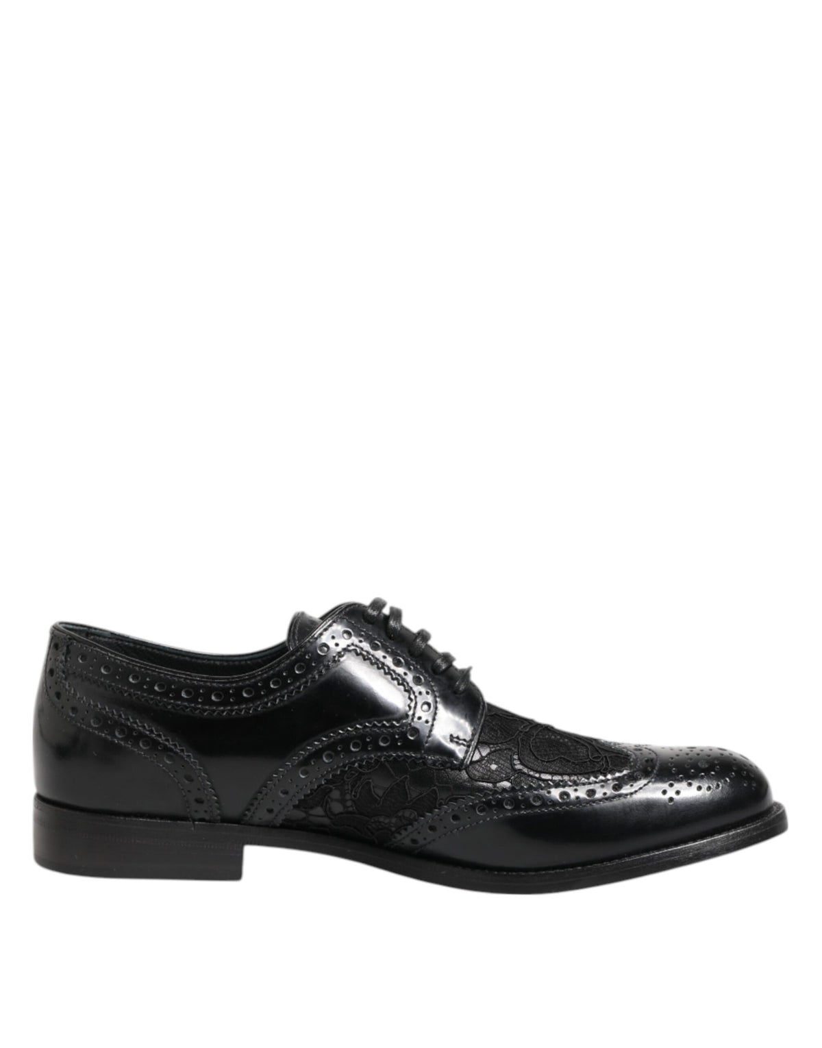 Dolce &amp; Gabbana – Formelle Schuhe aus schwarzem Leder mit floraler Spitze