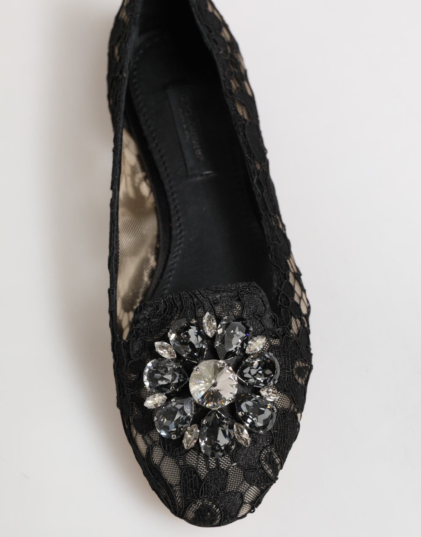 Dolce &amp; Gabbana – Schwarze Taormina-Ballerinas mit Spitzen und Kristallen