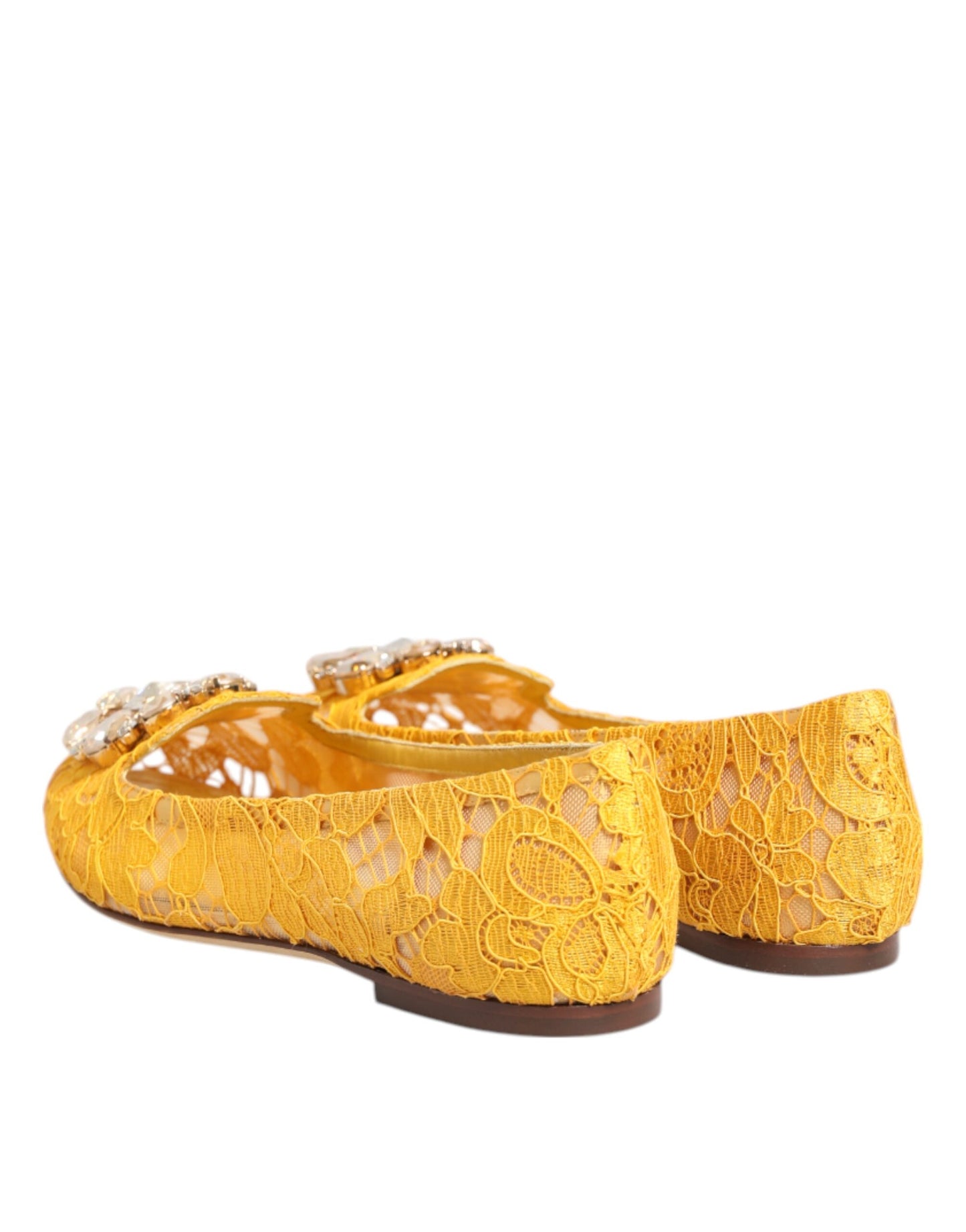 Dolce & Gabbana Yellow Taormina Lace Crystals Flats Shoes