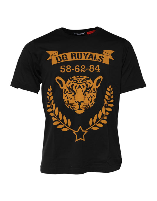 Dolce &amp; Gabbana Schwarzes DG Royals Baumwoll-T-Shirt mit Rundhalsausschnitt