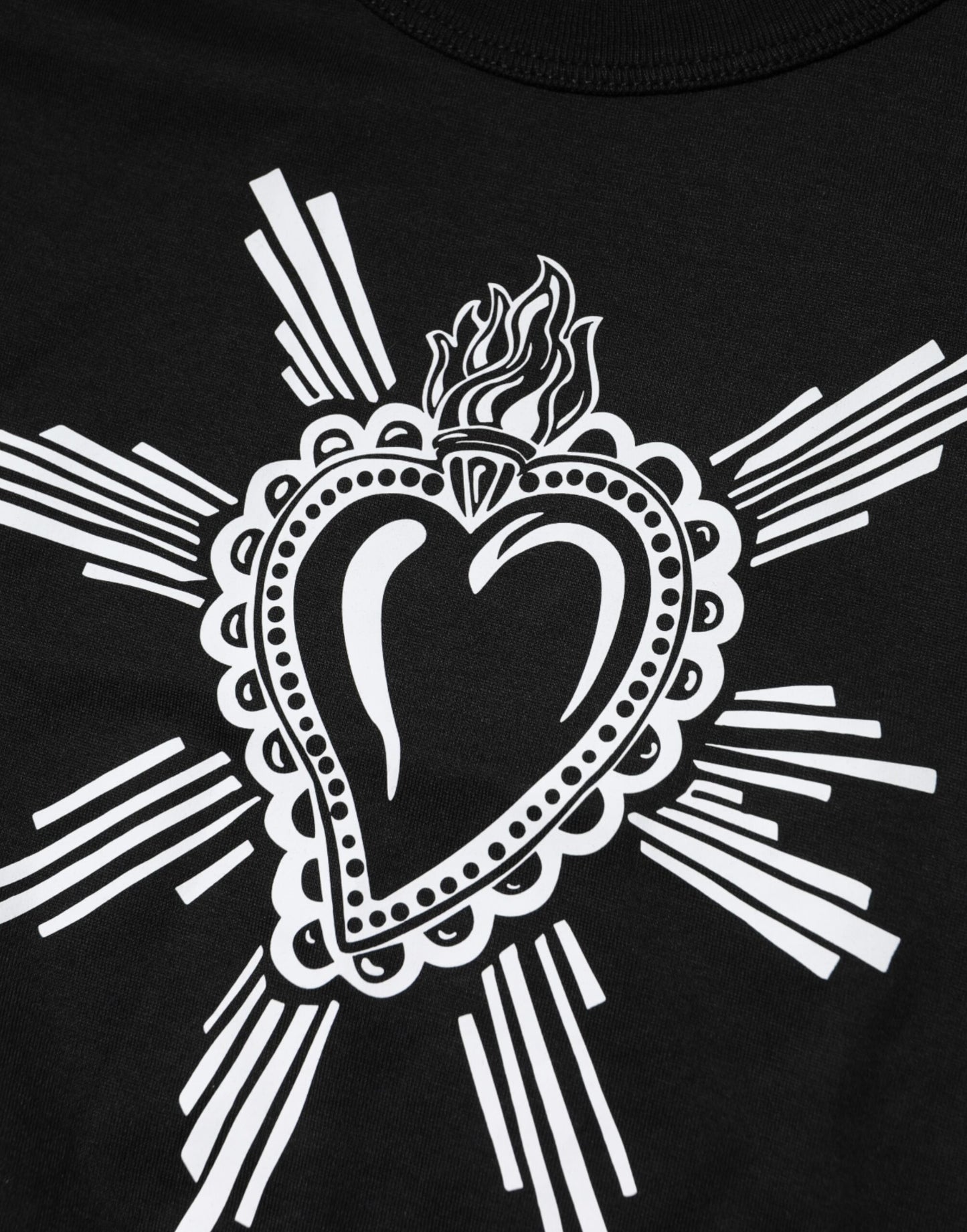 Dolce &amp; Gabbana Schwarzes T-Shirt aus Baumwolle mit Rundhalsausschnitt „Sacred Heart“