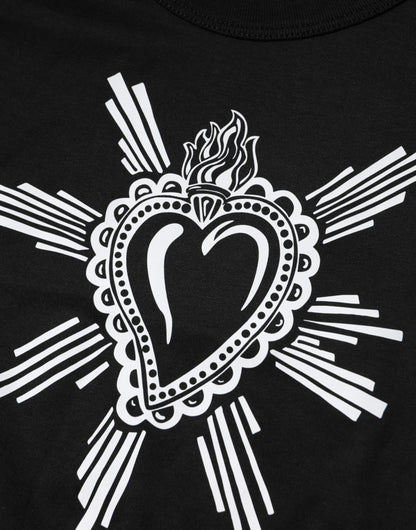 Dolce &amp; Gabbana Schwarzes T-Shirt aus Baumwolle mit Rundhalsausschnitt „Sacred Heart“