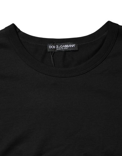Dolce & Gabbana Black Logo Patch Cotton Crew Neck T-shirt