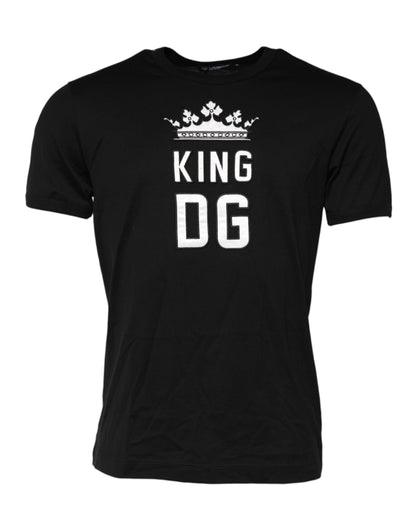 Dolce &amp; Gabbana Schwarzes T-Shirt aus Baumwolle mit Rundhalsausschnitt „DG King Crown“