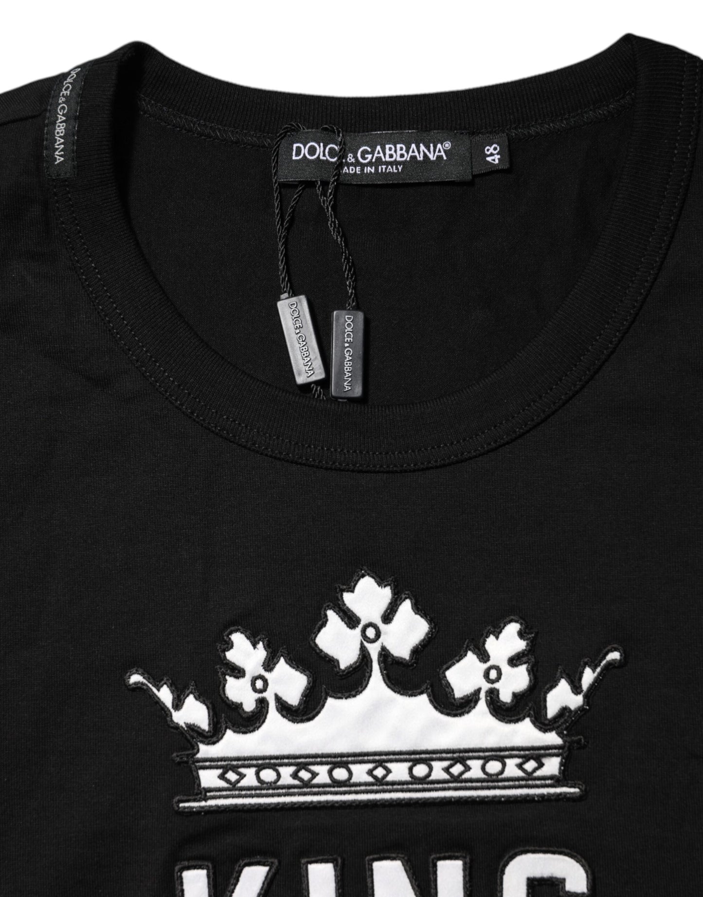 Dolce &amp; Gabbana Schwarzes T-Shirt aus Baumwolle mit Rundhalsausschnitt „DG King Crown“