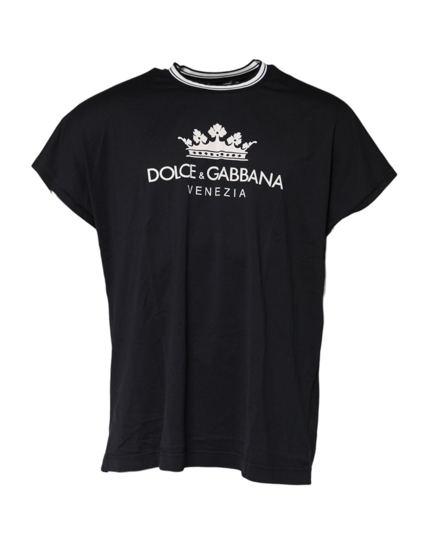 Dolce & Gabbana Dark Blue Venezia Crown Cotton Crew Neck T-shirt