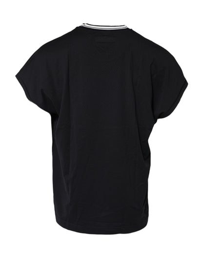 Dolce & Gabbana Dark Blue Venezia Crown Cotton Crew Neck T-shirt