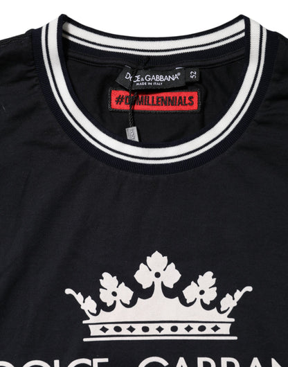 Dolce & Gabbana Dark Blue Venezia Crown Cotton Crew Neck T-shirt