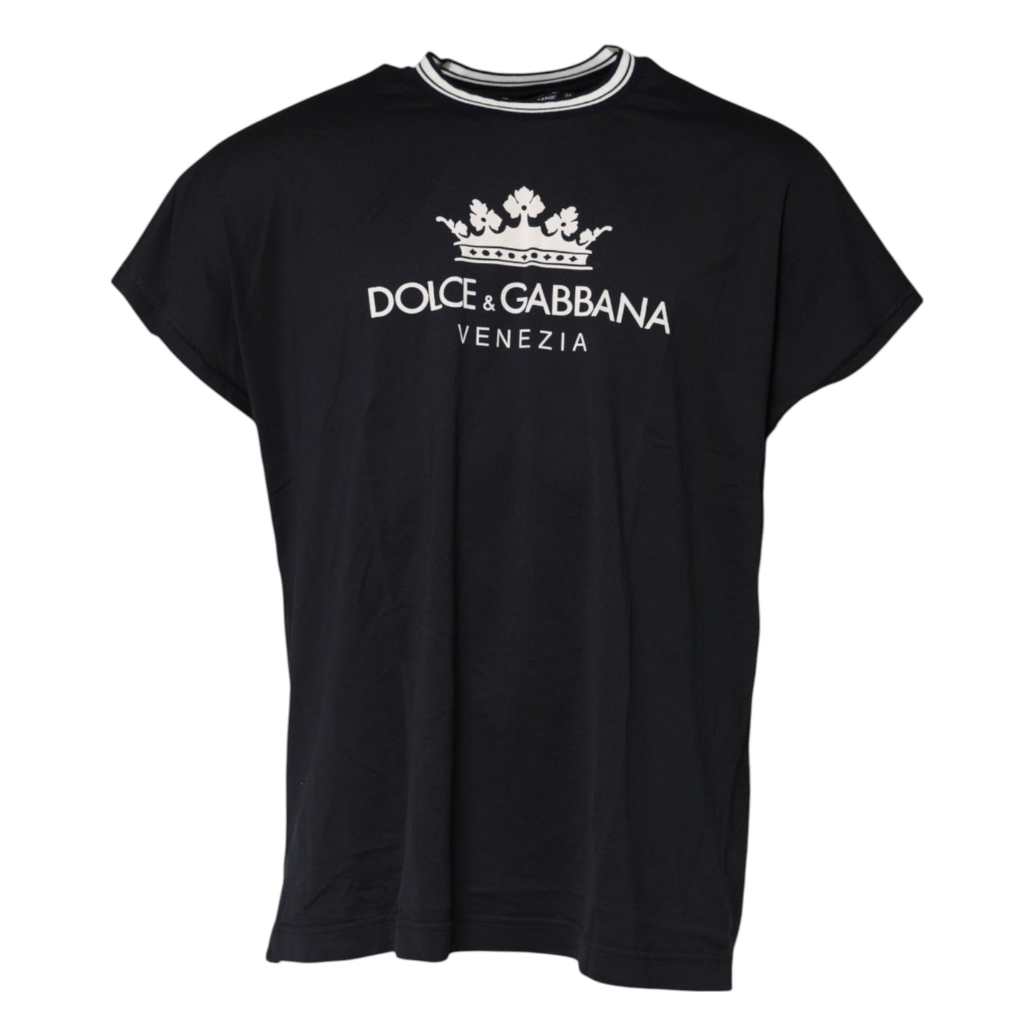 Dolce & Gabbana Dark Blue Venezia Crown Cotton Crew Neck T-shirt