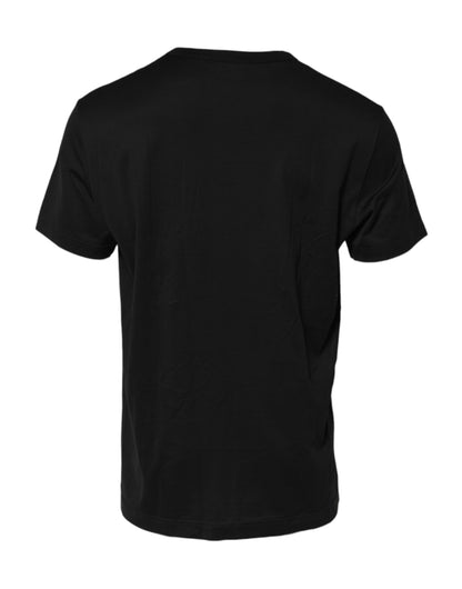 Dolce &amp; Gabbana – Schwarzes Baumwoll-T-Shirt mit Rundhalsausschnitt und geprägtem Logo