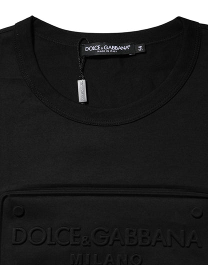 Dolce &amp; Gabbana – Schwarzes Baumwoll-T-Shirt mit Rundhalsausschnitt und geprägtem Logo