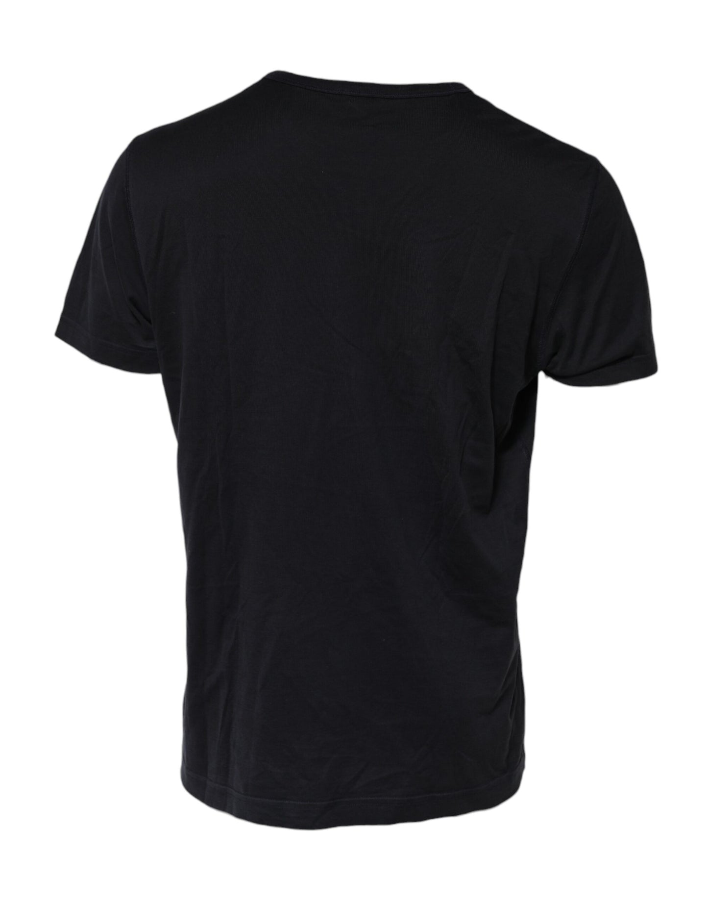 Dolce &amp; Gabbana – Dunkelblaues Baumwoll-T-Shirt mit Rundhalsausschnitt und Logo-Plakette