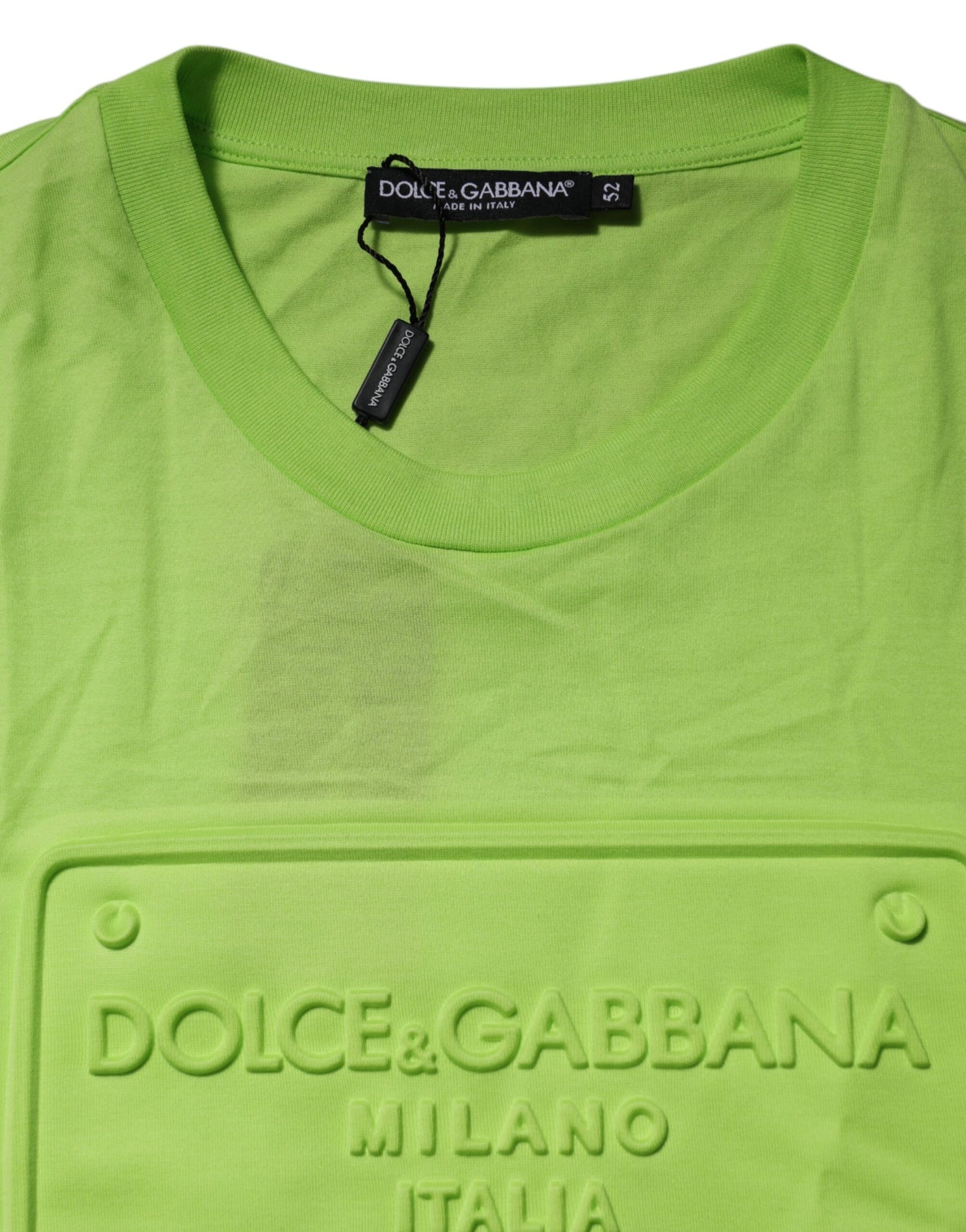 Dolce &amp; Gabbana – Grünes Baumwoll-T-Shirt mit Rundhalsausschnitt und geprägtem Logo