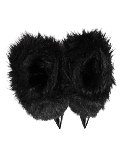 Dolce &amp; Gabbana – Kniehohe Stiefel mit spitzem Absatz und Kunstfell in Schwarz