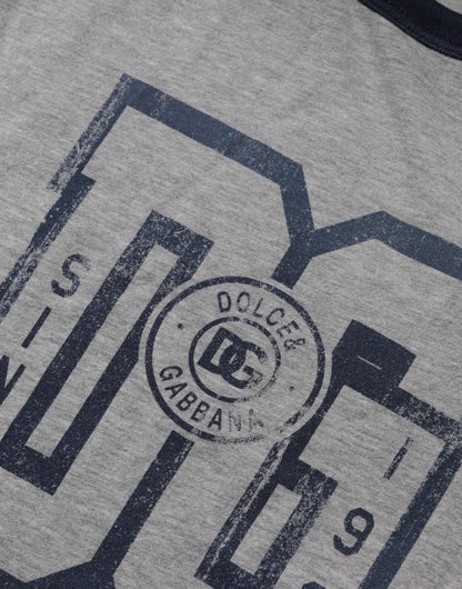 Dolce &amp; Gabbana Graues T-Shirt mit Rundhalsausschnitt aus Baumwolle mit DG-Grafikdruck