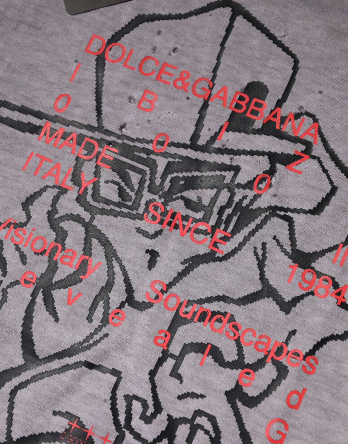 Dolce &amp; Gabbana – Graues Baumwoll-T-Shirt mit Rundhalsausschnitt und grafischem Print
