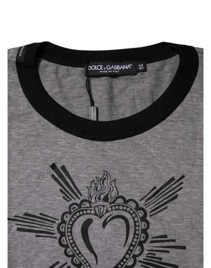 Dolce & Gabbana Gray Sacred Heart Cotton Crew Neck T-shirt