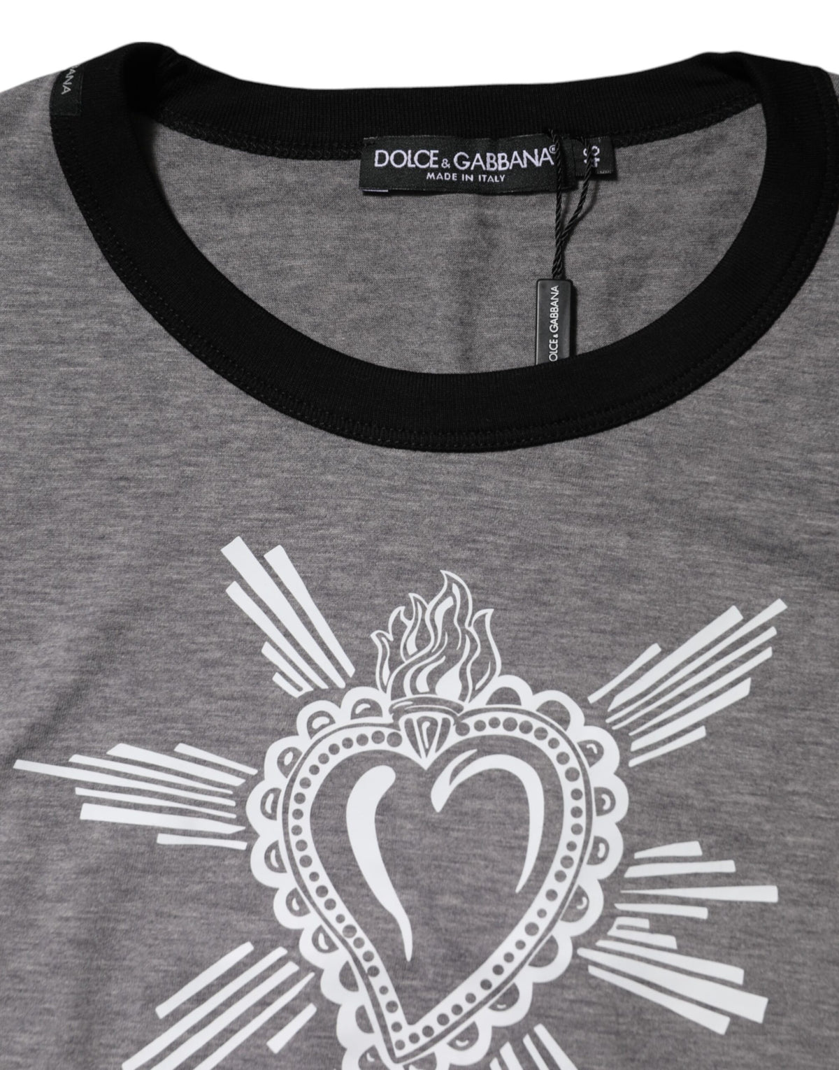 Dolce &amp; Gabbana Graues T-Shirt aus Baumwolle mit Rundhalsausschnitt „Sacred Heart“
