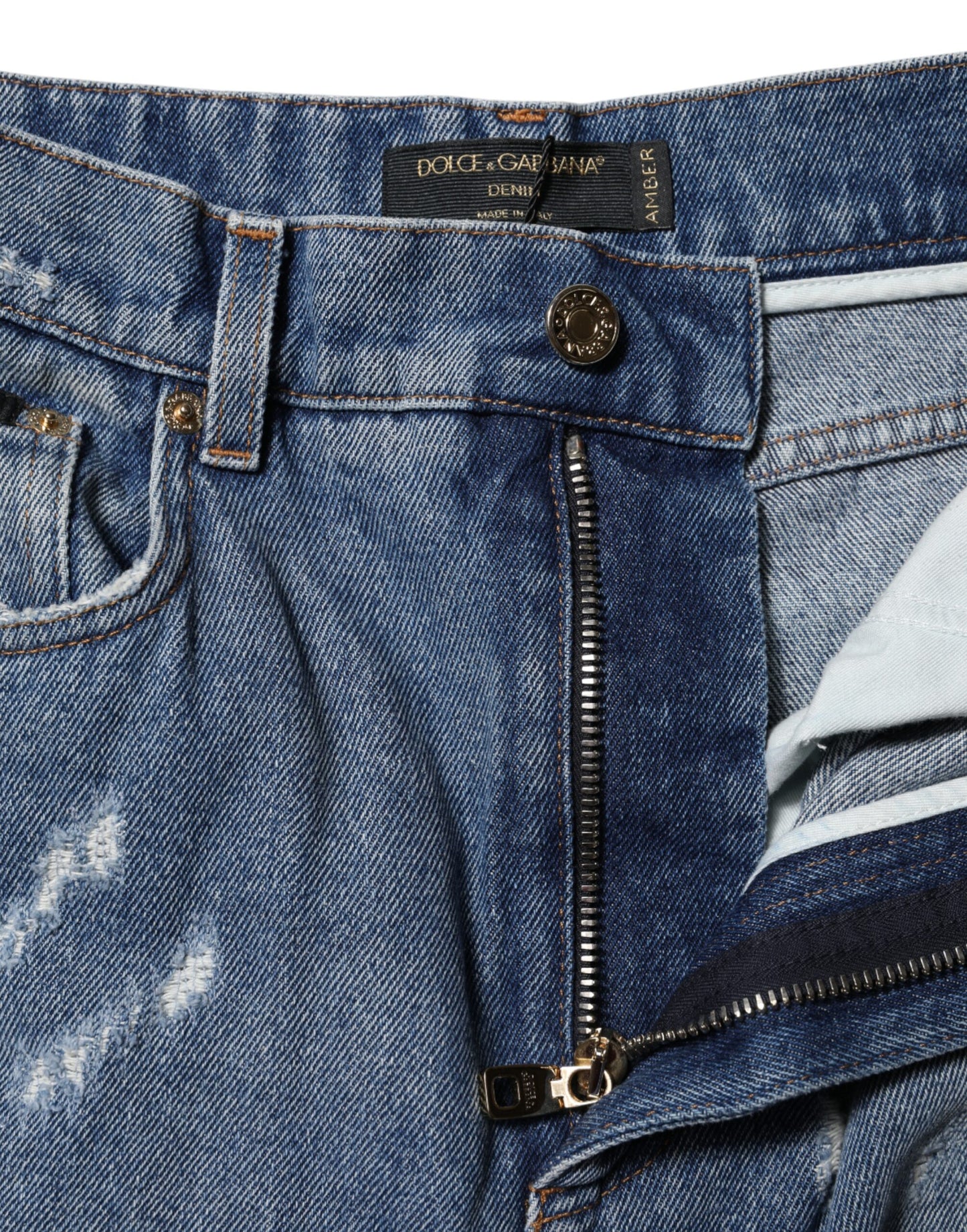Dolce &amp; Gabbana – Blaue, zerfetzte Jeans mit hoher Taille „AMBER“ 