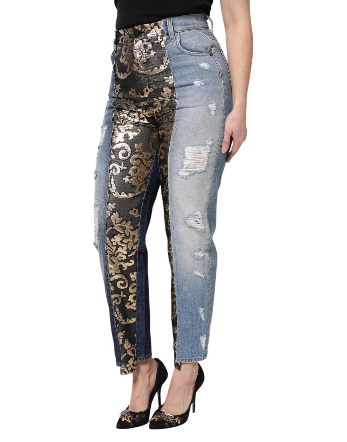Dolce &amp; Gabbana – Mehrfarbige Patchwork-Jeans aus konischem Denim 