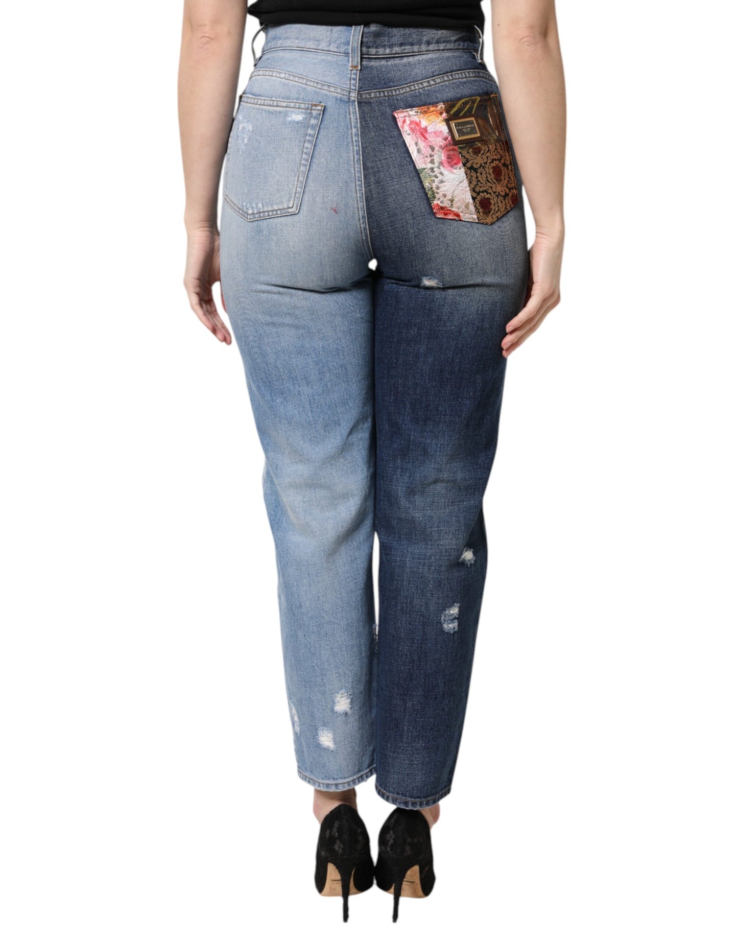Dolce &amp; Gabbana – Mehrfarbige Patchwork-Jeans aus konischem Denim 