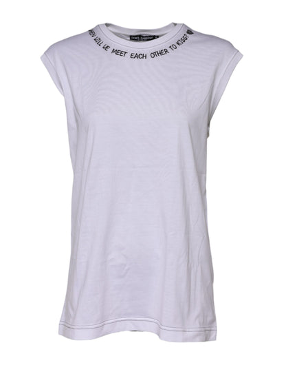 Dolce &amp; Gabbana – Ärmelloses Tank-T-Shirt aus weißer Baumwolle mit Aufdruck