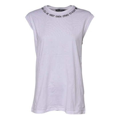 Dolce &amp; Gabbana – Ärmelloses Tank-T-Shirt aus weißer Baumwolle mit Aufdruck
