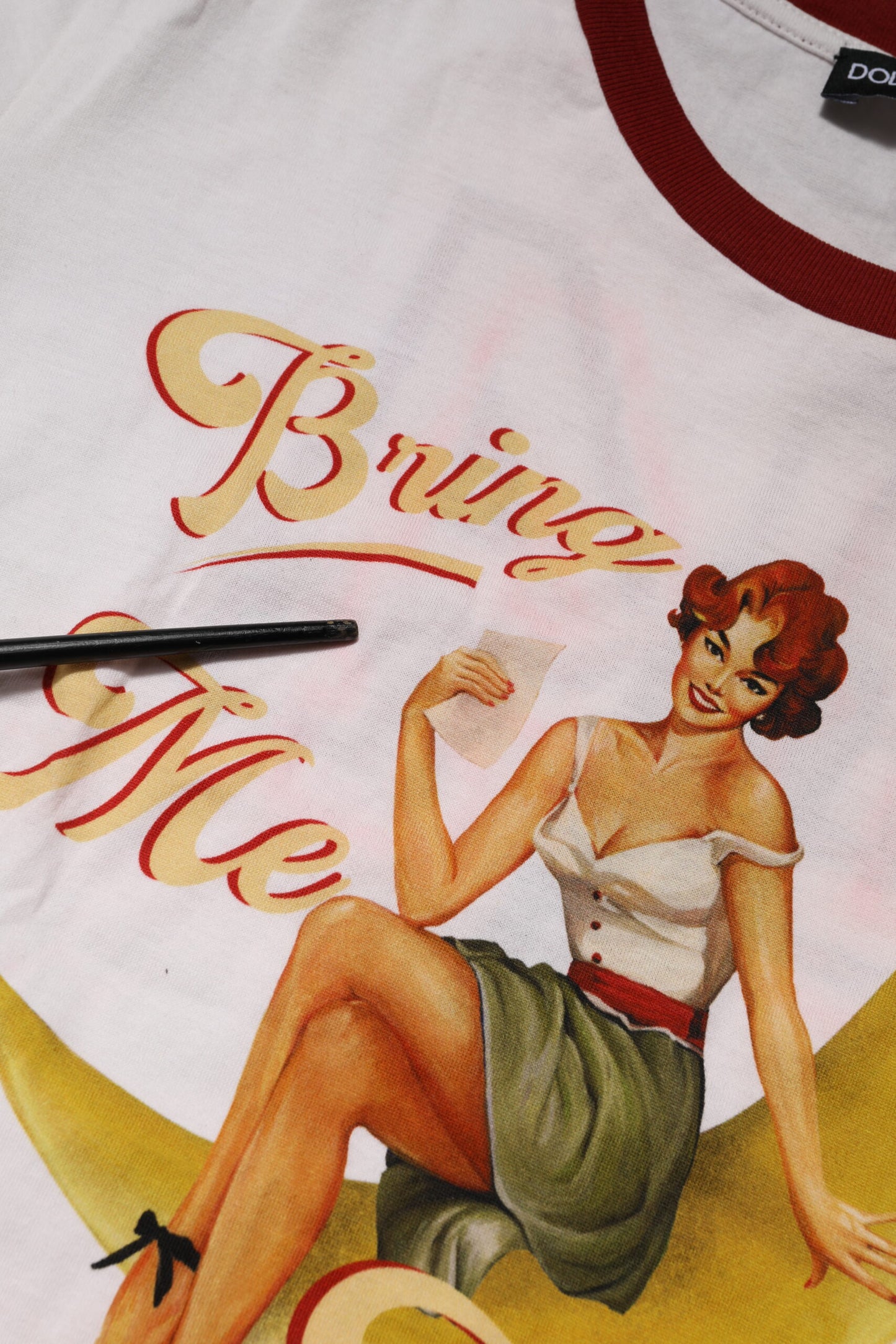 Dolce &amp; Gabbana – Weißes „Bring Me To The Moon“-Pin-Up-T-Shirt 