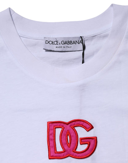 Dolce &amp; Gabbana – Weißes T-Shirt aus Baumwolle mit DG-Logostickerei 