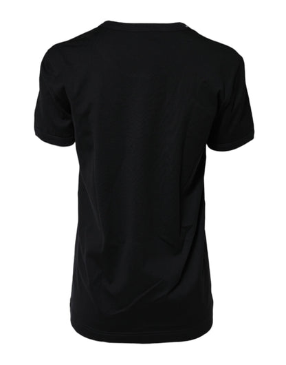 Dolce &amp; Gabbana – Schwarzes T-Shirt mit kurzen Ärmeln aus Baumwolle mit DG-Print 