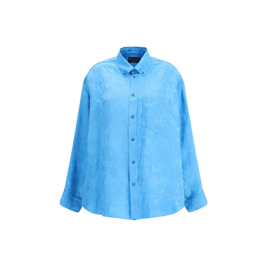 Balenciaga Blaues Viskosehemd mit Muster