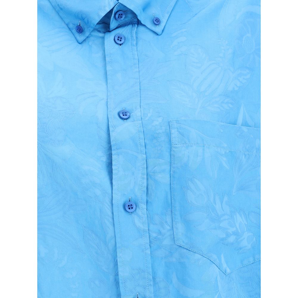 Balenciaga Blaues Viskosehemd mit Muster