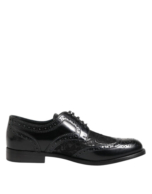 Dolce & Gabbana Black Leather Floral Lace Dress Formal Shoes