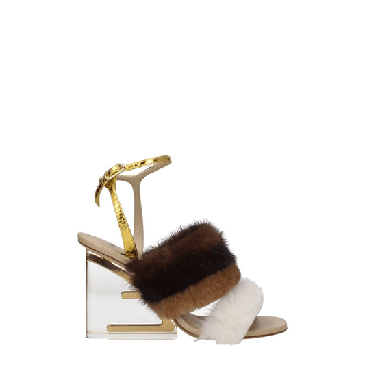 Fendi braune Nerz-Riemchensandalen