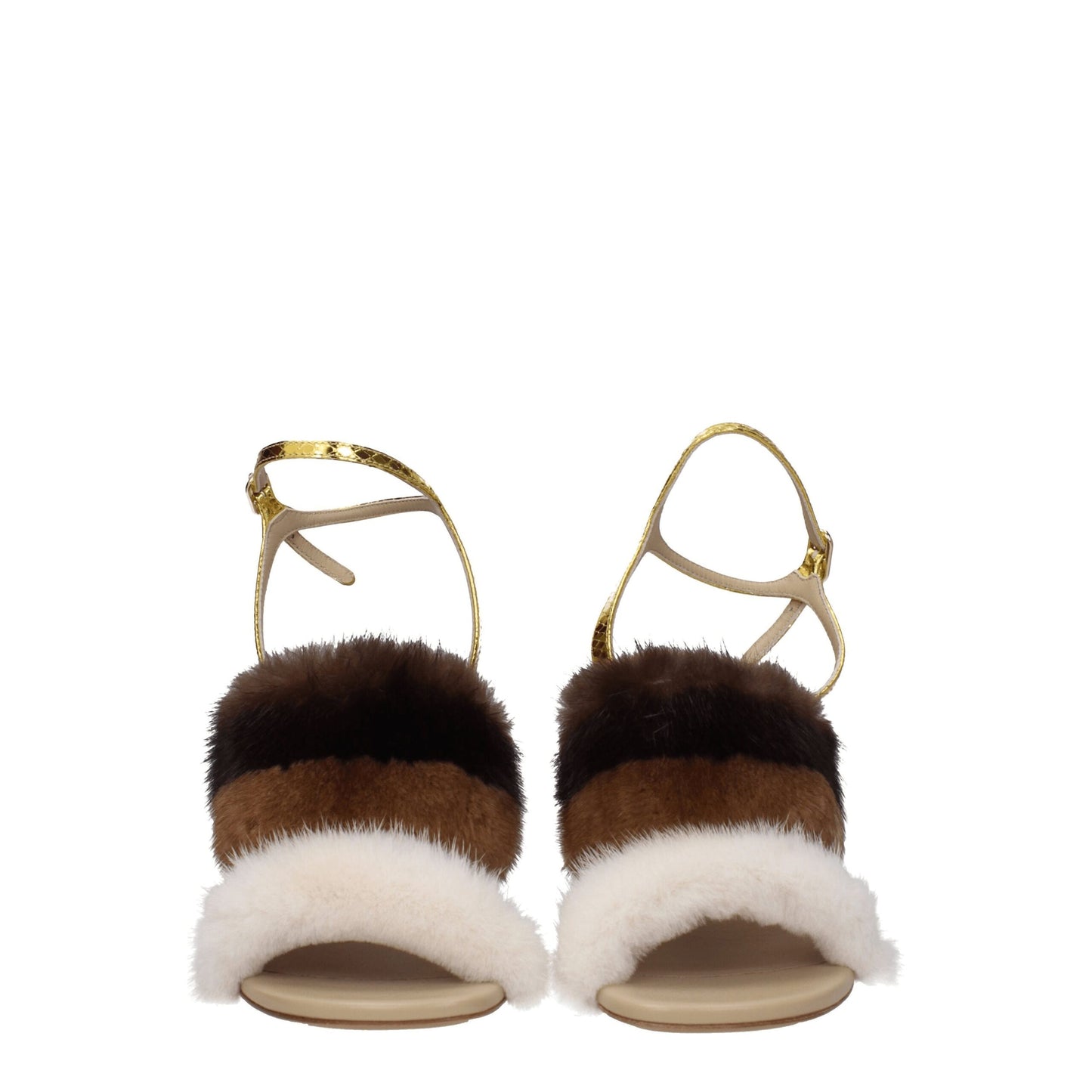 Fendi braune Nerz-Riemchensandalen