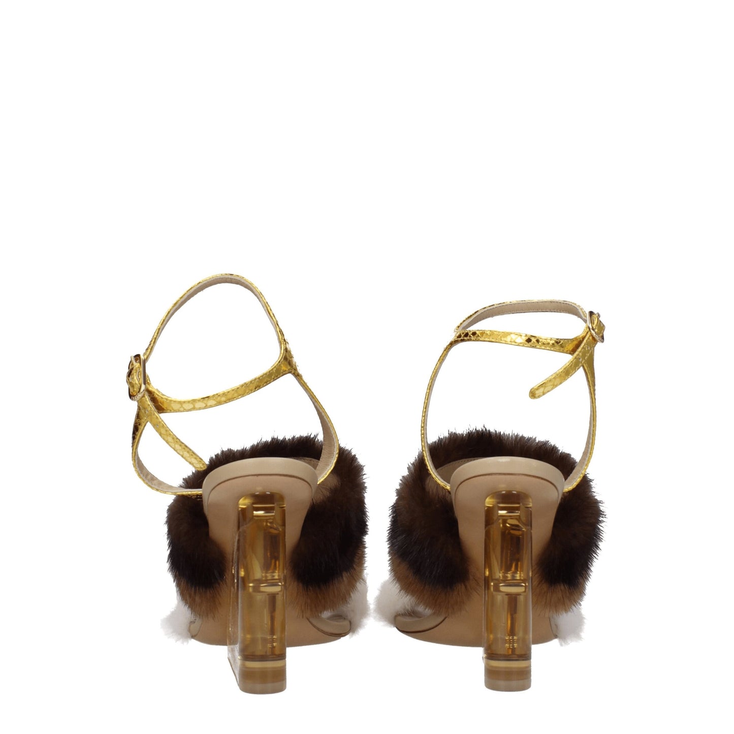 Fendi braune Nerz-Riemchensandalen