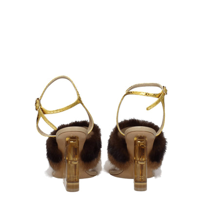 Fendi braune Nerz-Riemchensandalen