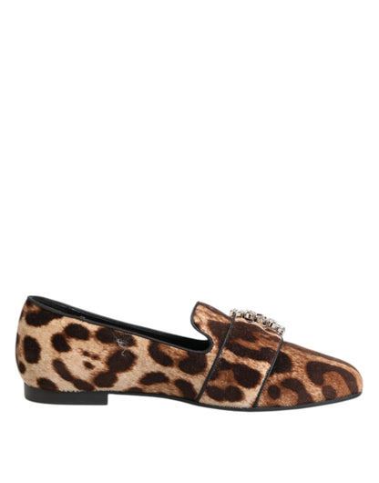 Dolce &amp; Gabbana – Loafer mit Kristallen in Braun mit Leopardenmuster
