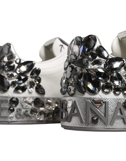 Dolce & Gabbana White Crystal Logo Portofino Sneakers Shoes