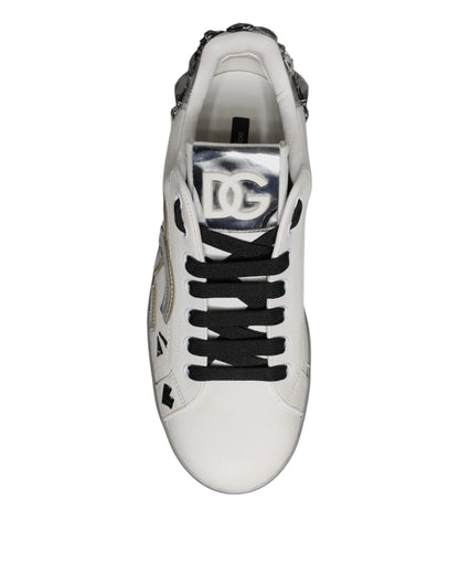 Dolce & Gabbana White Crystal Logo Portofino Sneakers Shoes