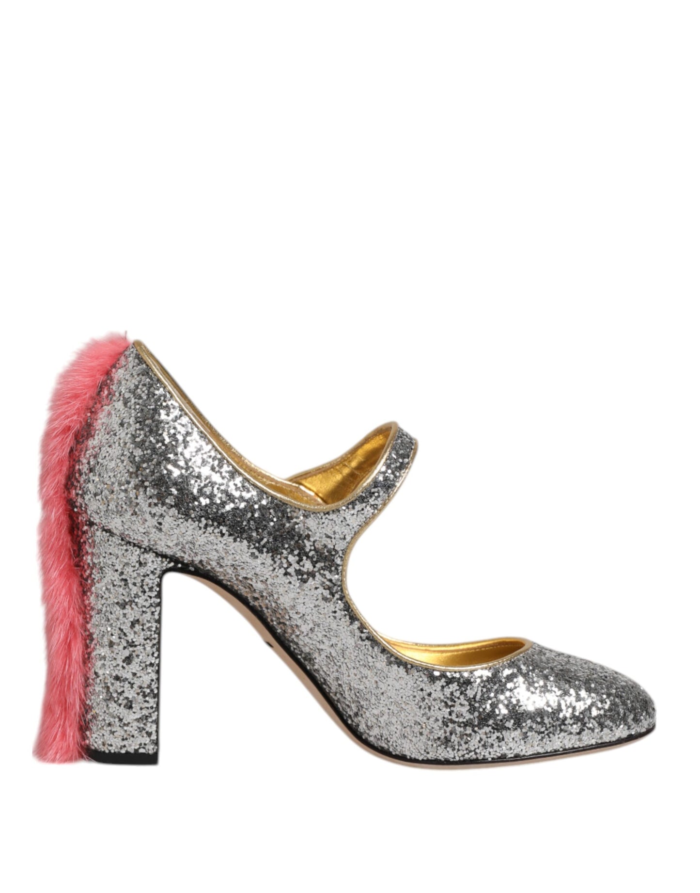 Dolce &amp; Gabbana Silber Glitzer Nerz Pelz VALLY Pumps Schuhe