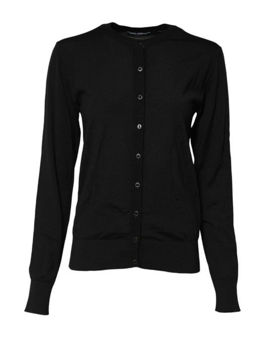 Dolce &amp; Gabbana – Schwarzer Cardigan aus Wollstrick mit Rundhalsausschnitt
